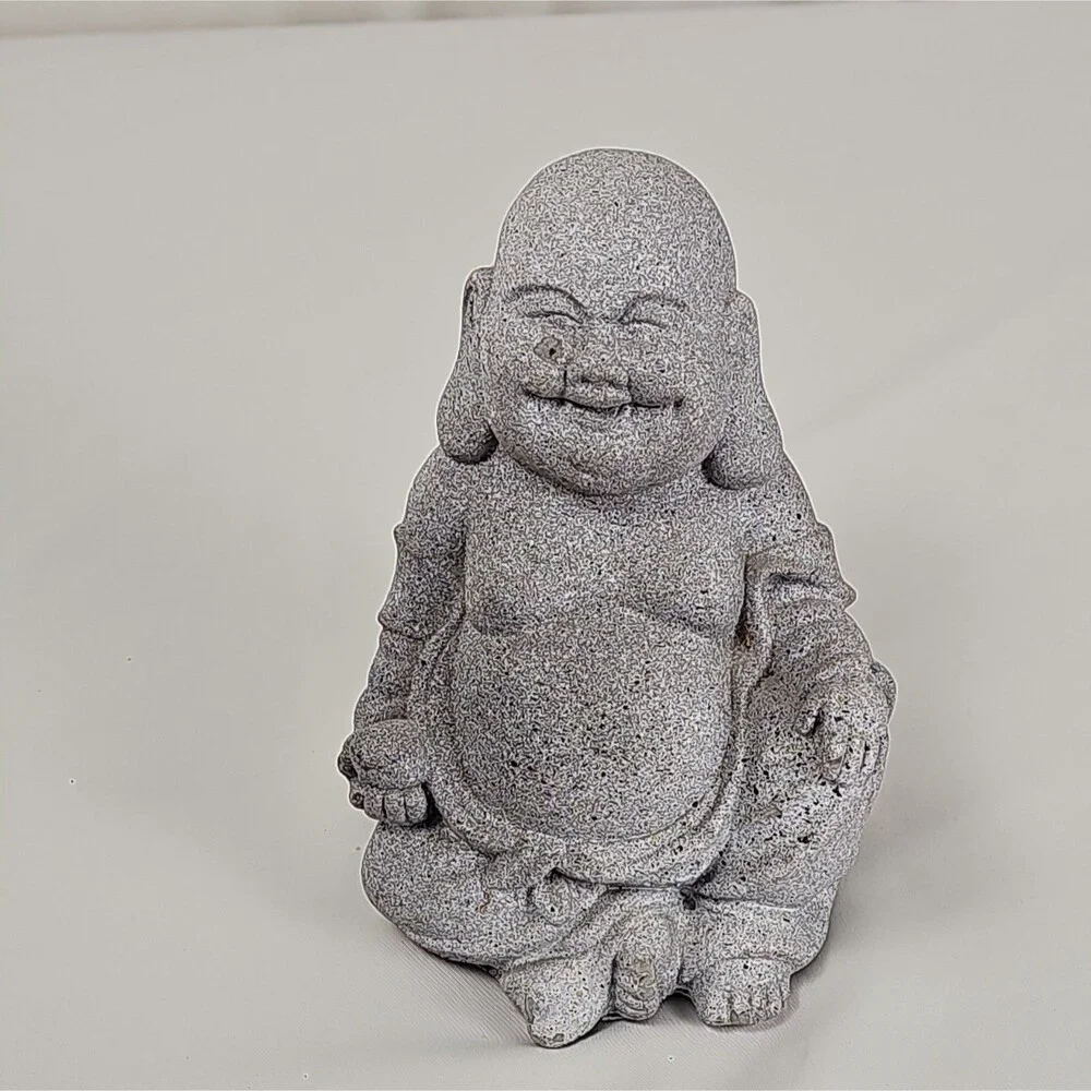 Laughing Buddha Budai Stone Statue Gray Zen Feng Shui Figurine Unbranded